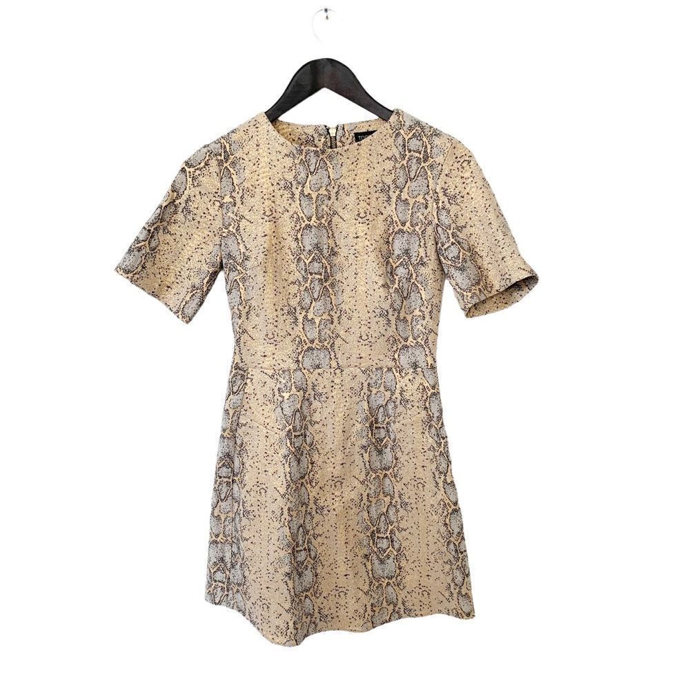 Nordstrom Metallic Gold Gray Snake Skin 3/4‎ Sleeve Mini Dress